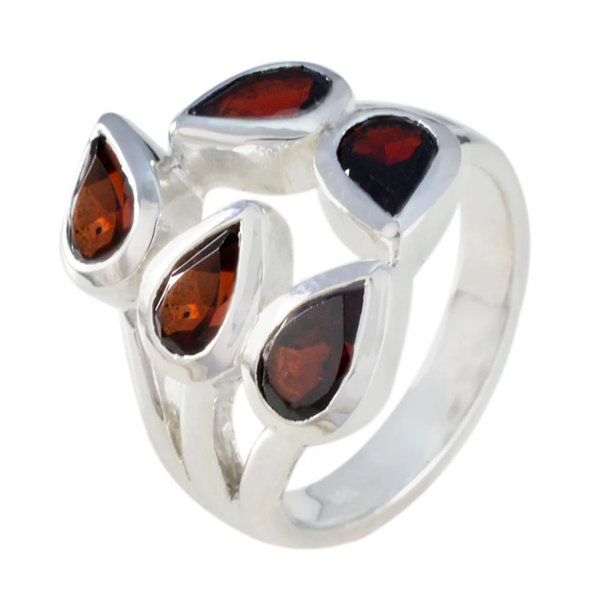 Garnet Penta Moroccan 925 Sterling Silver Red Gemstones Essential Modern Ring Jewellery - Image 2