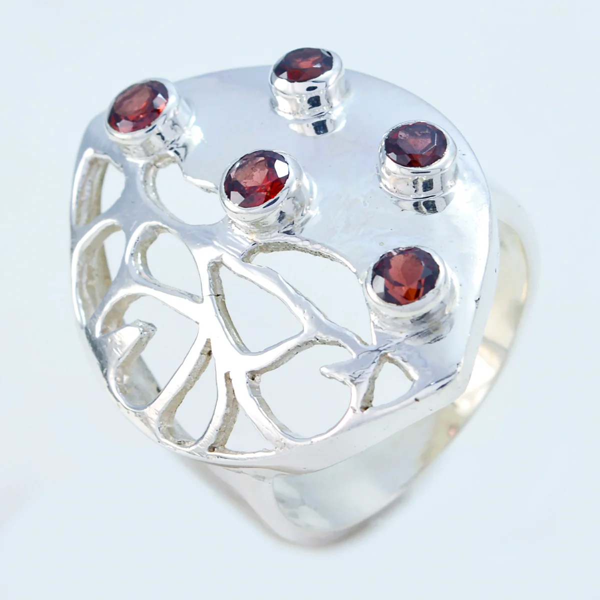 Garnet Penta Russian 925 Silver Red Gemstones Versatile Modern Ring Jewellery - Image 2