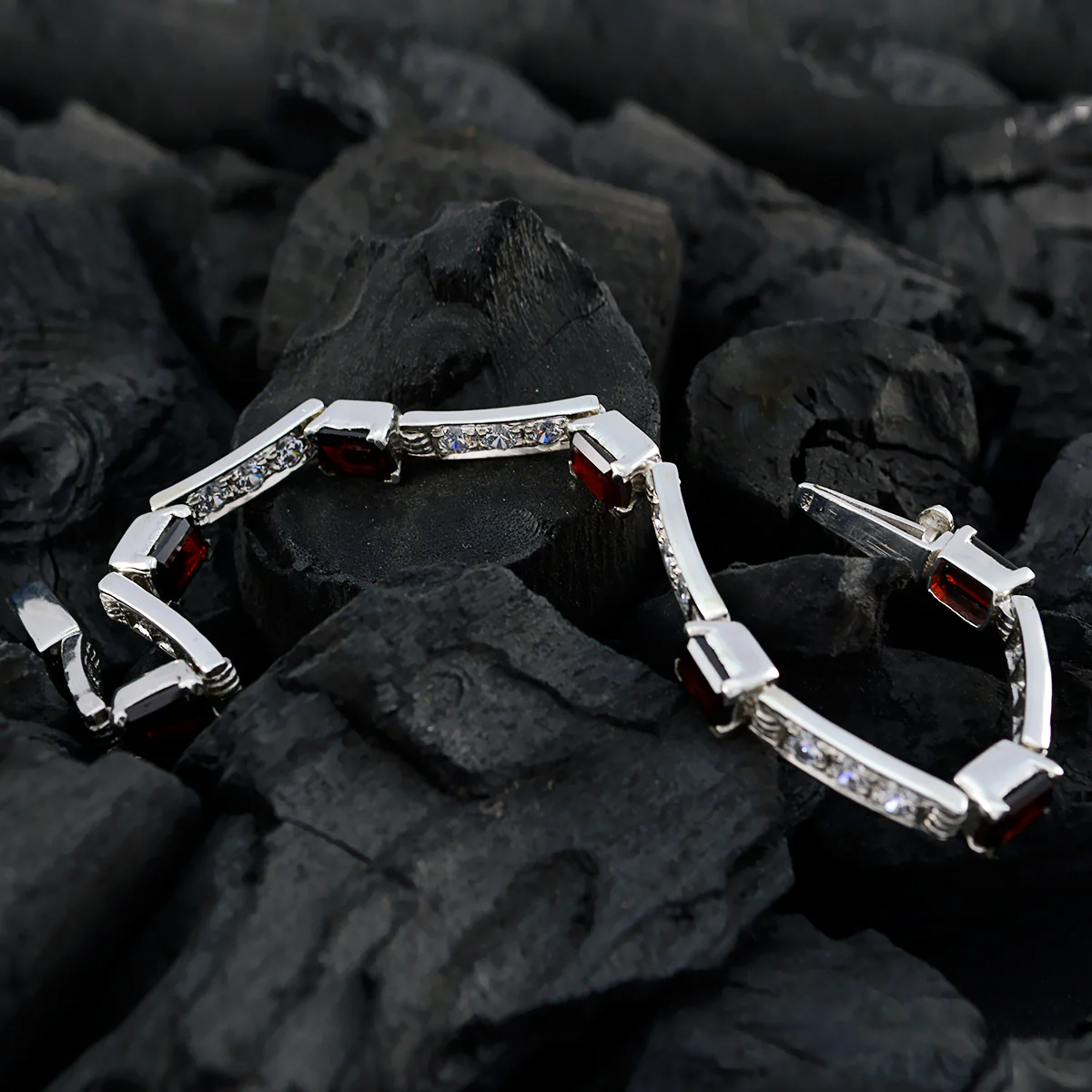 Garnet Promotion Tiny Red Silver Tennis Bracelet - Image 2