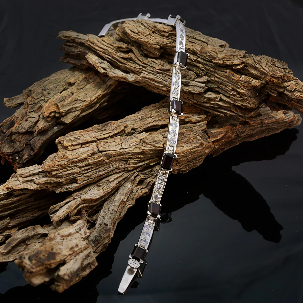 Garnet Promotion Tiny Red Silver Tennis Bracelet - Image 3