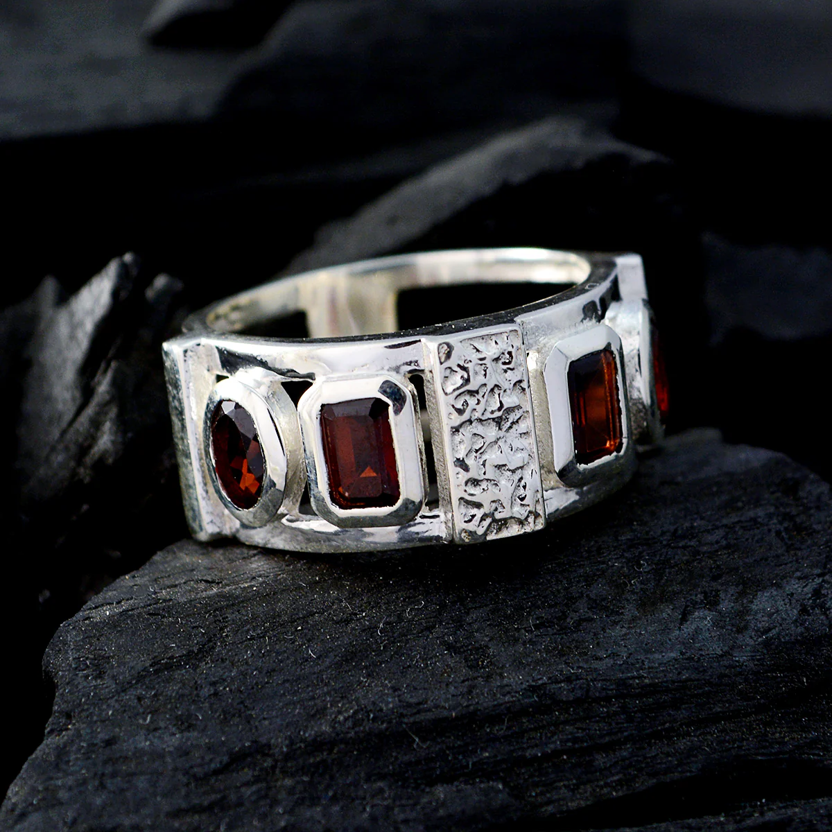 Garnet quarter Italian 925 Sterling Silver Red Gemstone Edgy Trendy Ring Jewelry - Image 3