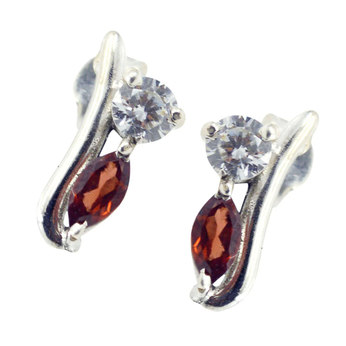 Garnet Russian Clara multiple Stud Red 92.5 Silver Earring - Image 2