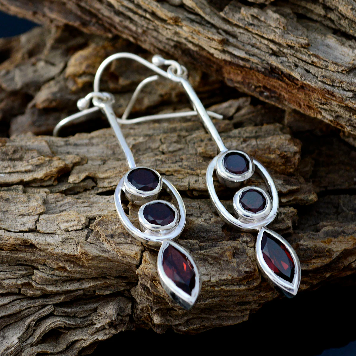 Garnet Russian Emily multiple Dangle Red Sterling Silver Earring - Image 3