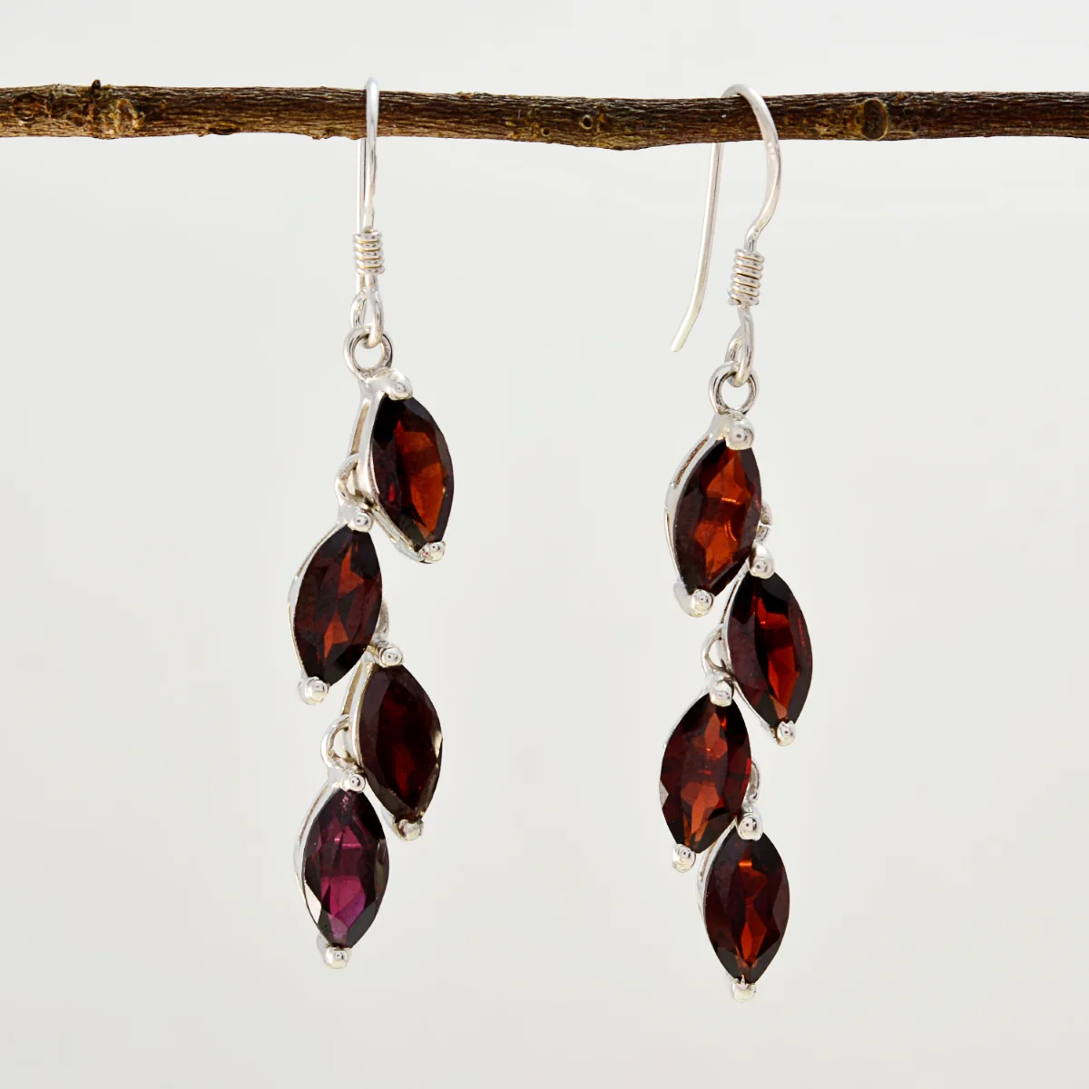 Garnet Russian Hanna multiple Dangle Red 925 Silver Earring - Image 2