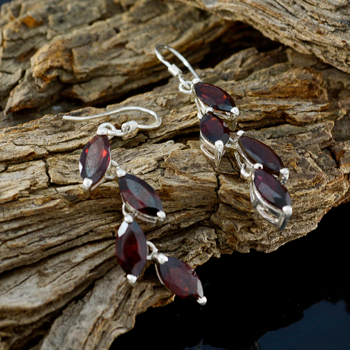 Garnet Russian Hanna multiple Dangle Red 925 Silver Earring - Image 3