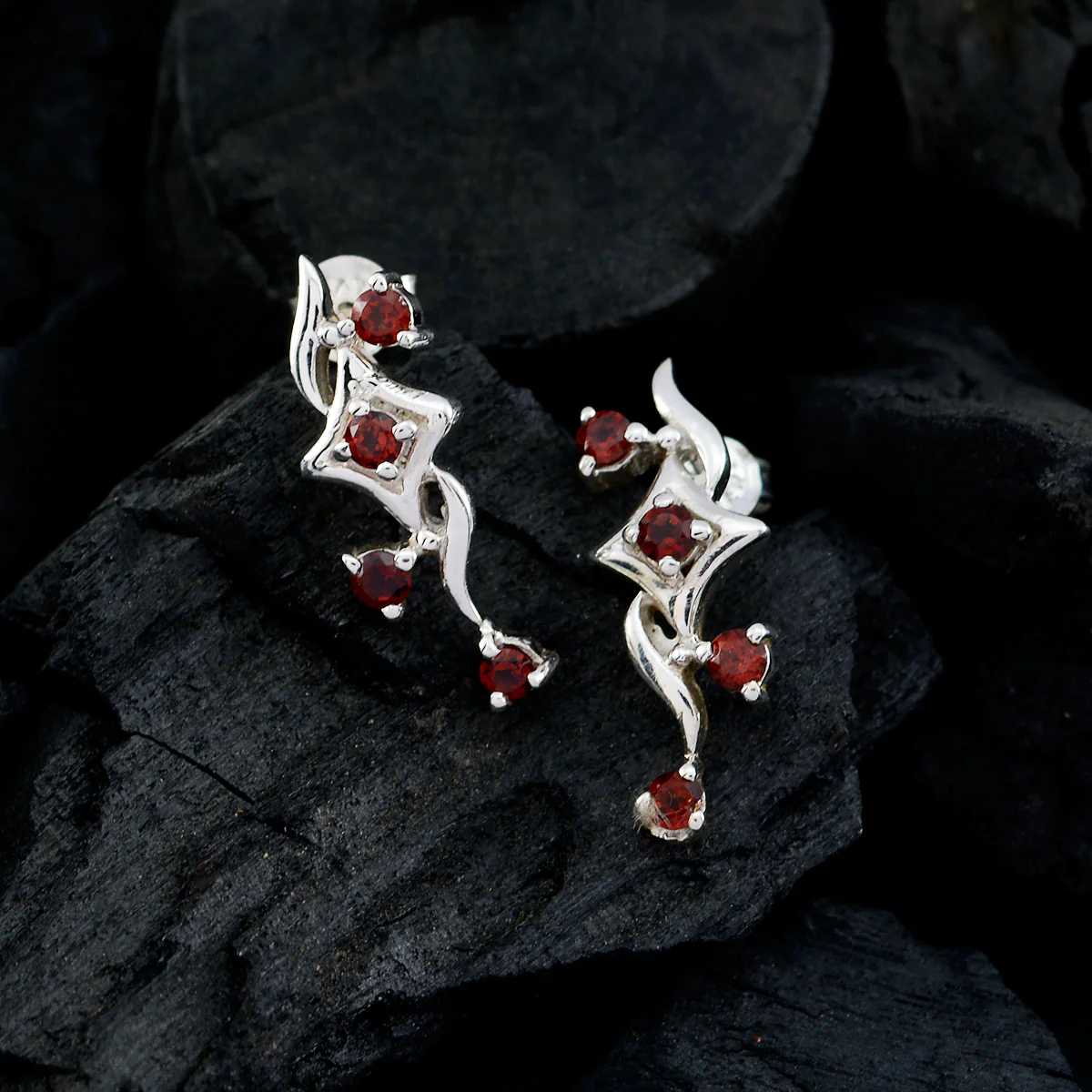 Garnet Russian Sarah multiple Stud Red Sterling Silver Earring - Image 2