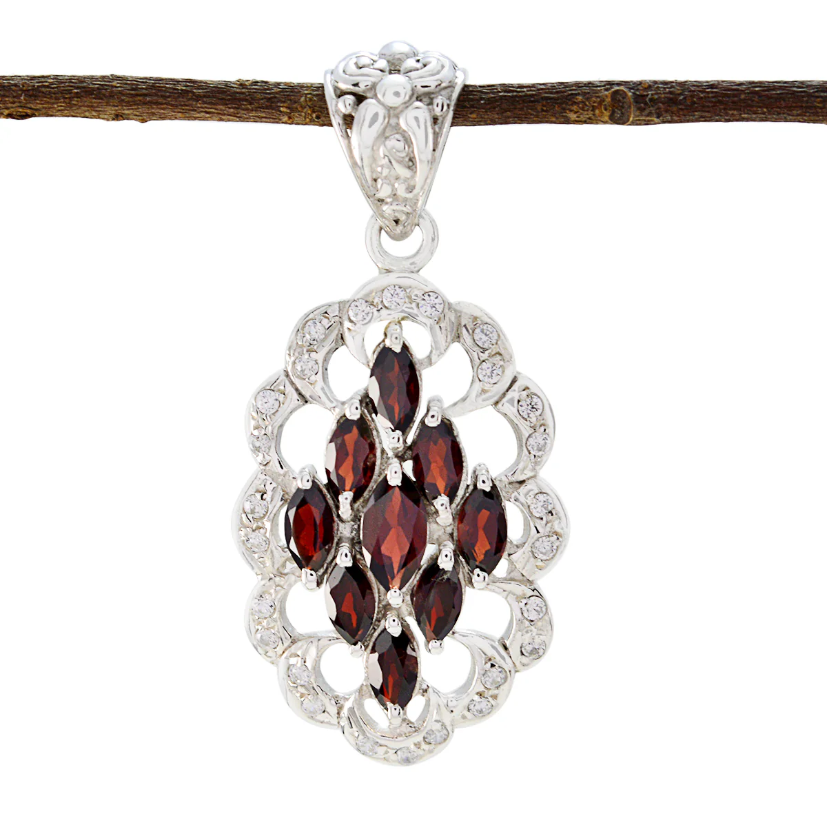 Garnet Slim Indian 92.5 Silver multiple Araya Luxurious Red Pendant Jewellery