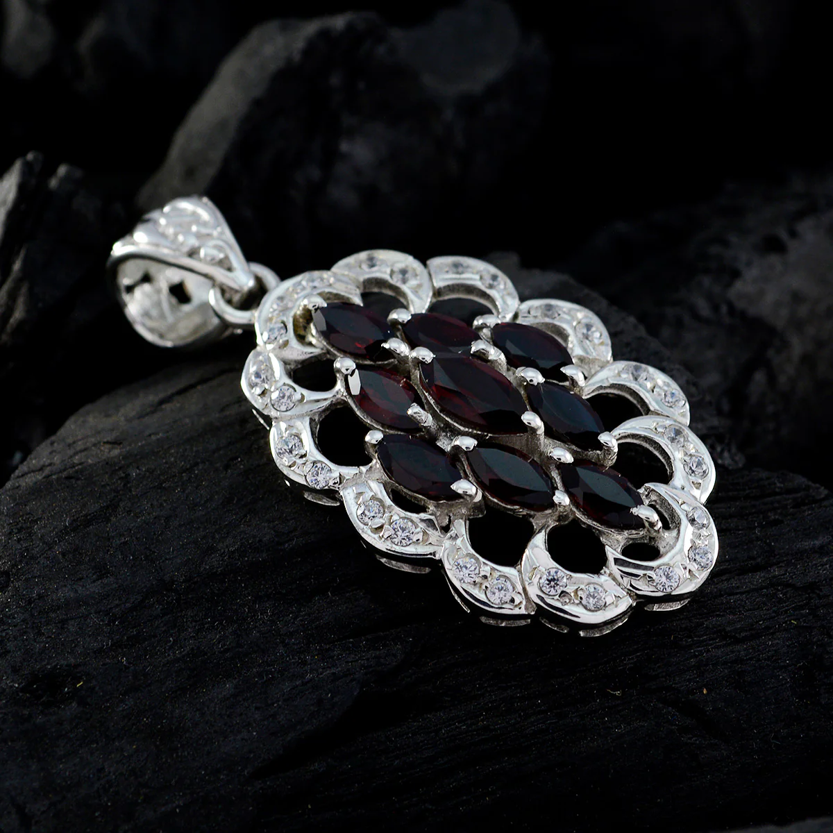 Garnet Slim Indian 92.5 Silver multiple Araya Luxurious Red Pendant Jewellery - Image 3