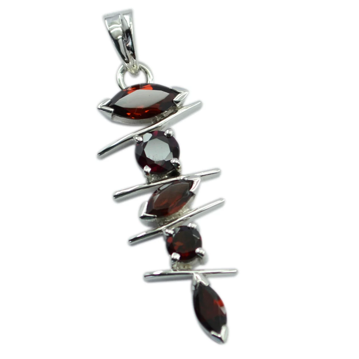 Garnet Slim Moroccan Silver Penta Bruna Signet Red Pendant Jewelry