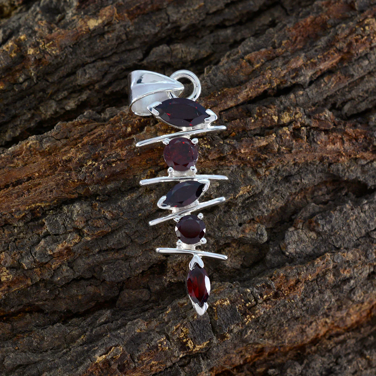 Garnet Slim Moroccan Silver Penta Bruna Signet Red Pendant Jewelry - Image 3
