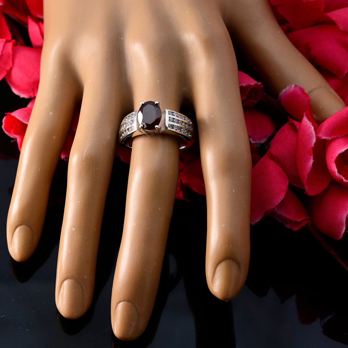 Garnet Solitaire African Silver Red Gemstone Eye-catching Engagement Ring Jewelry - Image 5