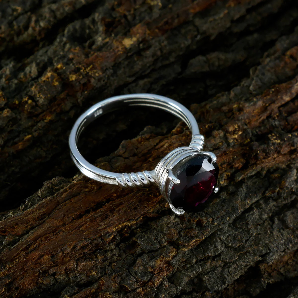 Garnet Solitaire American 925 Silver Red Gemstone Whisper-thin Trendy Ring Jewelry - Image 4