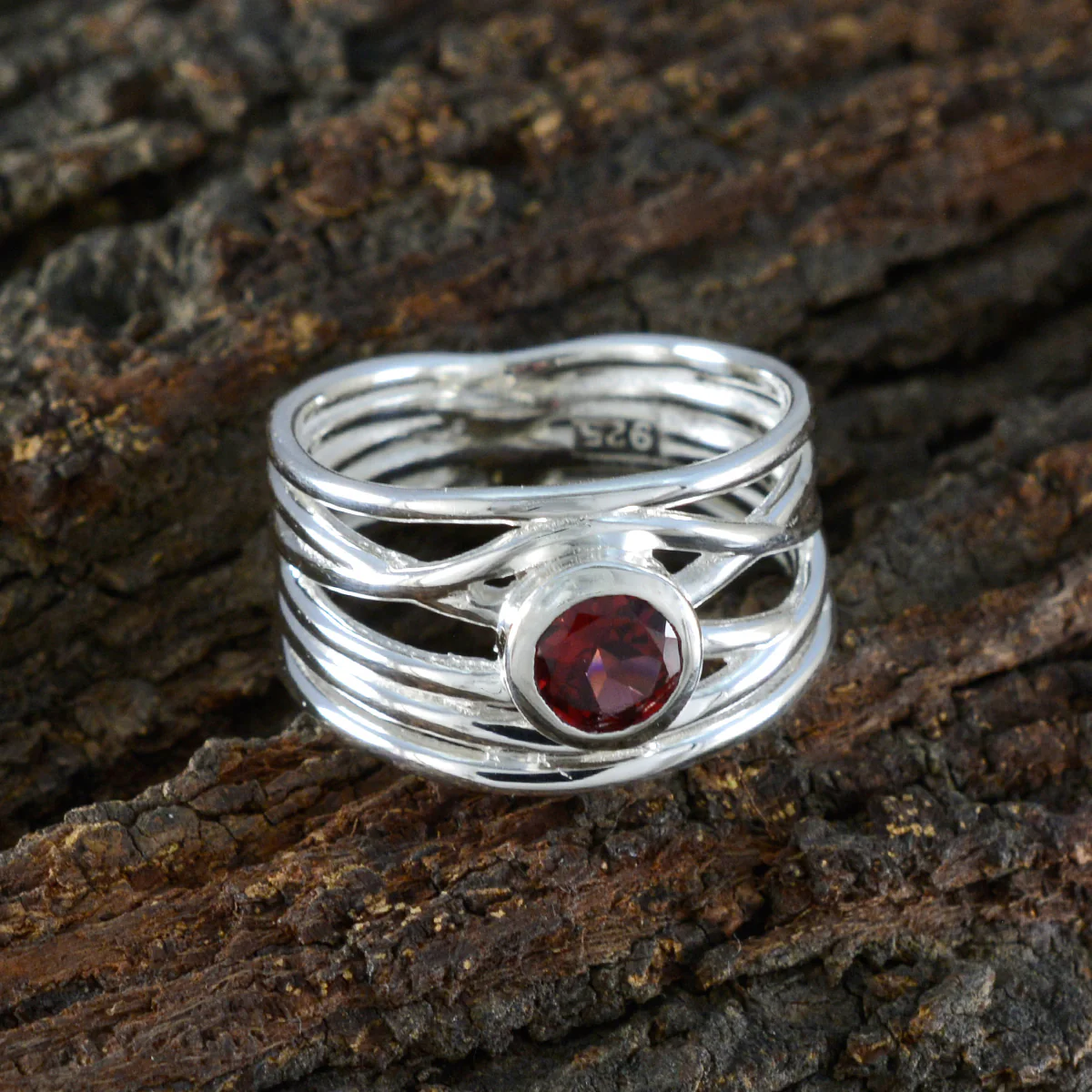 Garnet Solitaire Australian Silver Red Gems Eye-catching Rope-Wire Band Jewelry - Image 3