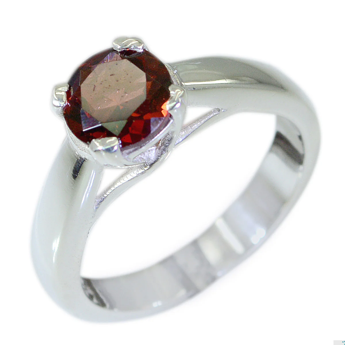 Garnet Solitaire Egyptian 92.5 Silver Red Gemstone Tiny Modern Ring Jewelry