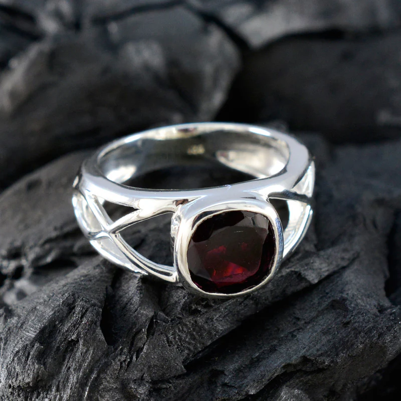 Garnet Solitaire Egyptian Silver Red Gems Tiny Boho Ring Jewelry - Image 4