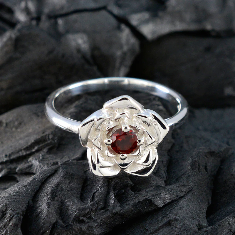 Garnet Solitaire Egyptian Silver Red Gemstone Tiny Floral Ring Jewelry - Image 4