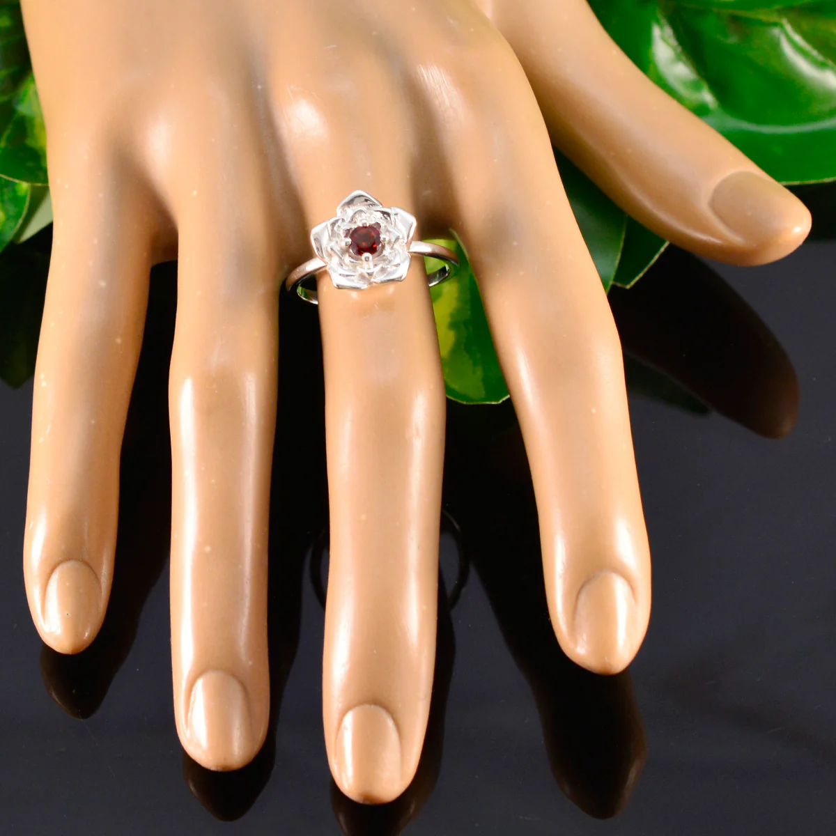 Garnet Solitaire Egyptian Silver Red Gemstone Tiny Floral Ring Jewelry - Image 5