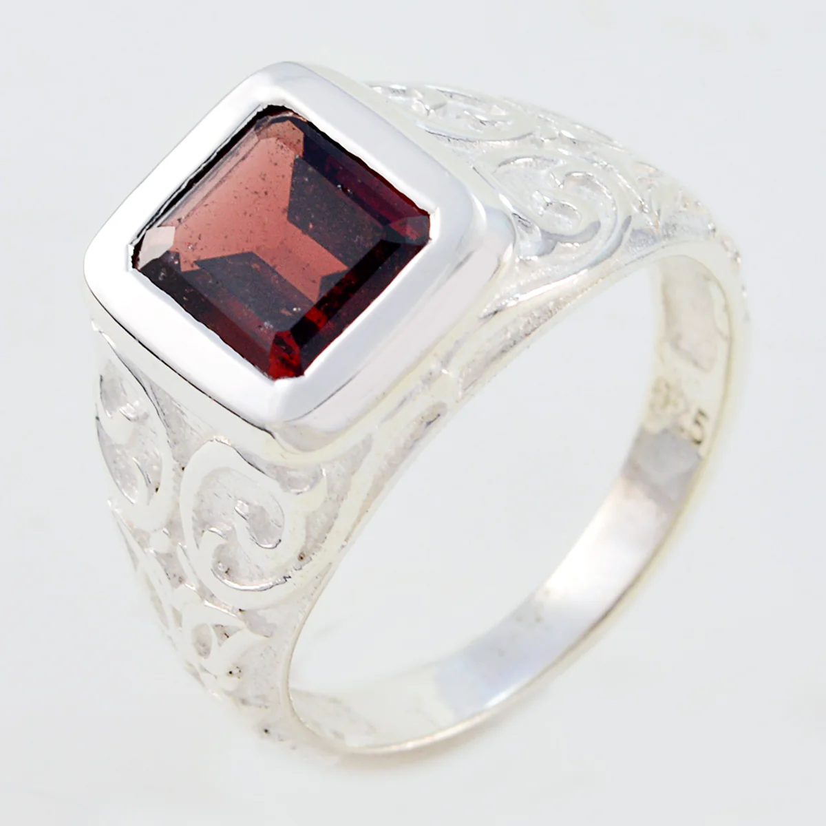 Garnet Solitaire Egyptian Sterling Silver Red Gems Eye-catching Signet Ring Jewelry - Image 2