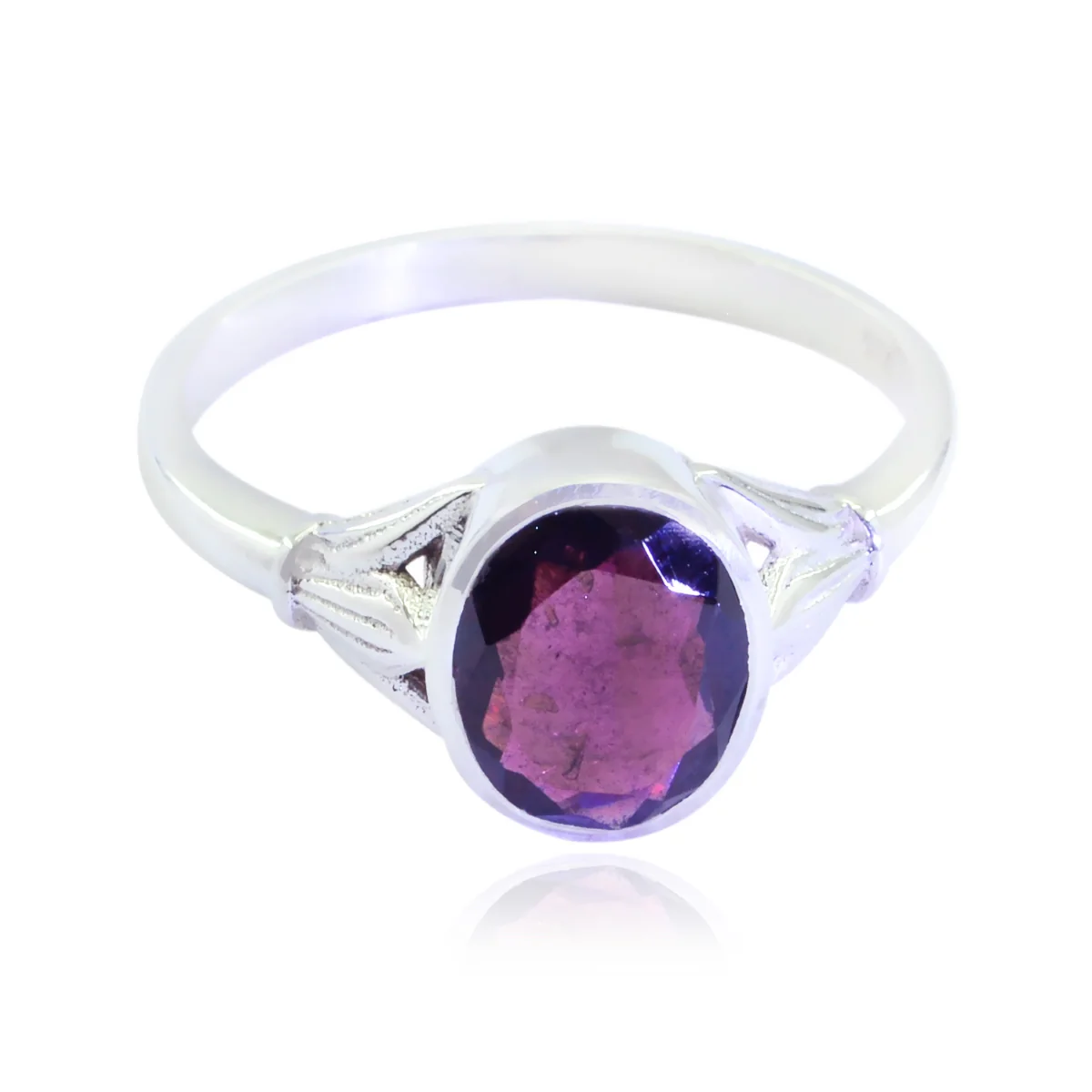 Garnet Solitaire German 925 Silver Red Gemstone Tiny Abstract Ring Jewelry