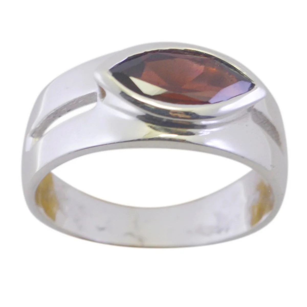 Garnet Solitaire German Silver Red Gemstones Slim Contemporary Ring Jewelry - Image 2