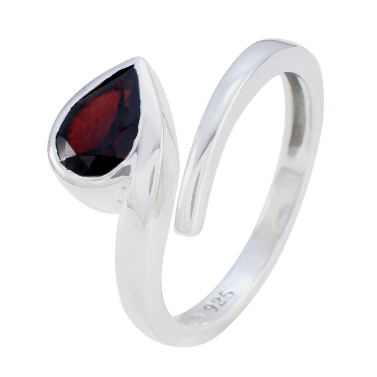 Garnet Solitaire German Silver Red Gemstones Slim Luxurious Ring Jewelry - Image 2