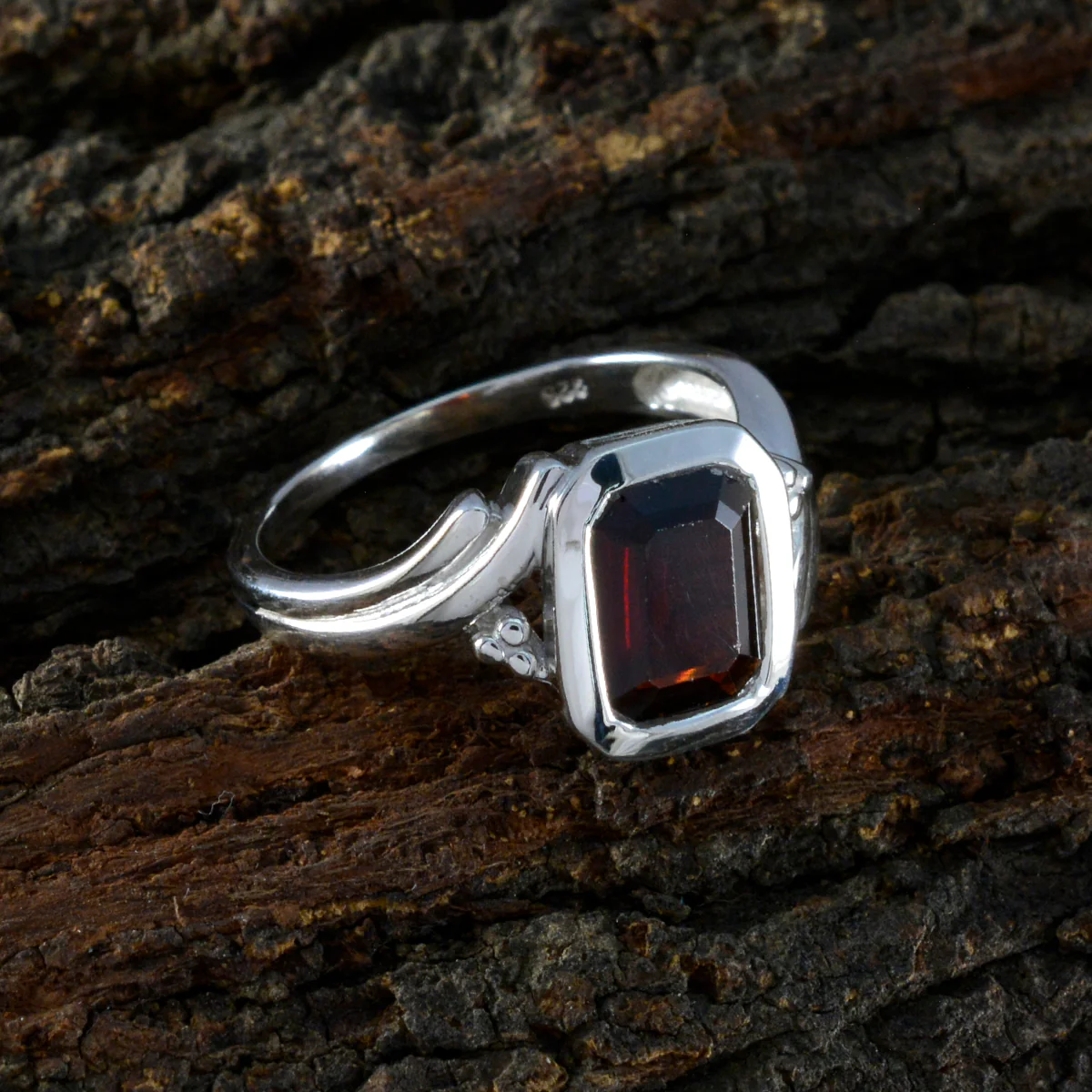 Garnet Solitaire Indian Silver Red Gems Slim Abstract Ring Jewellery - Image 3