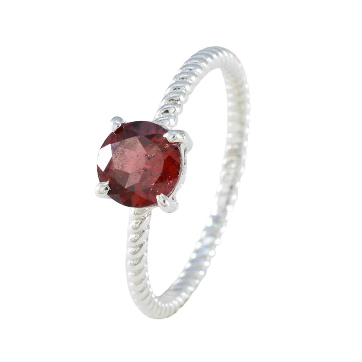 Garnet Solitaire Korean 925 Silver Red Gemstone Delicate Twist Ring Jewellery - Image 2