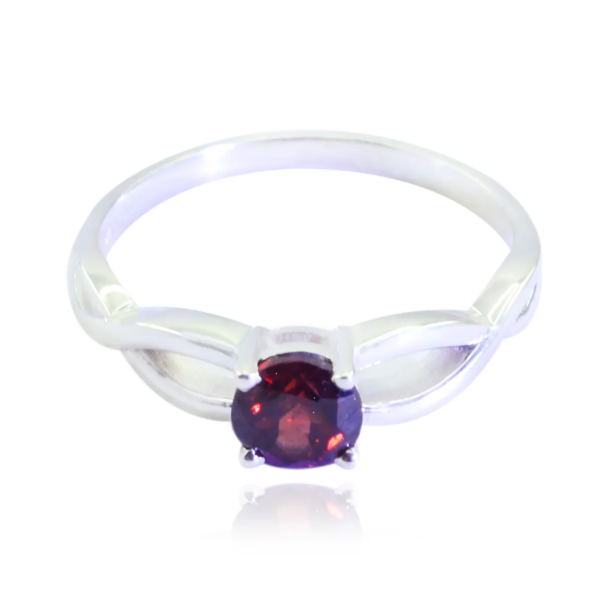 Garnet Solitaire Korean Silver Red Gems Whisper-thin Abstract Ring Jewelry