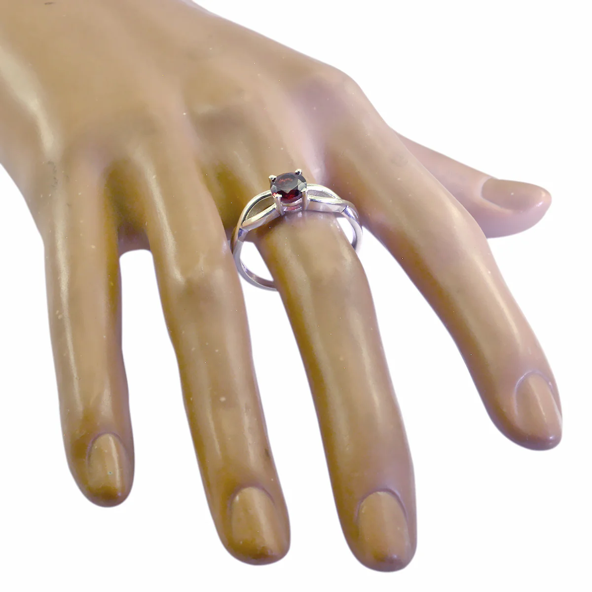 Garnet Solitaire Korean Silver Red Gems Whisper-thin Abstract Ring Jewelry - Image 2