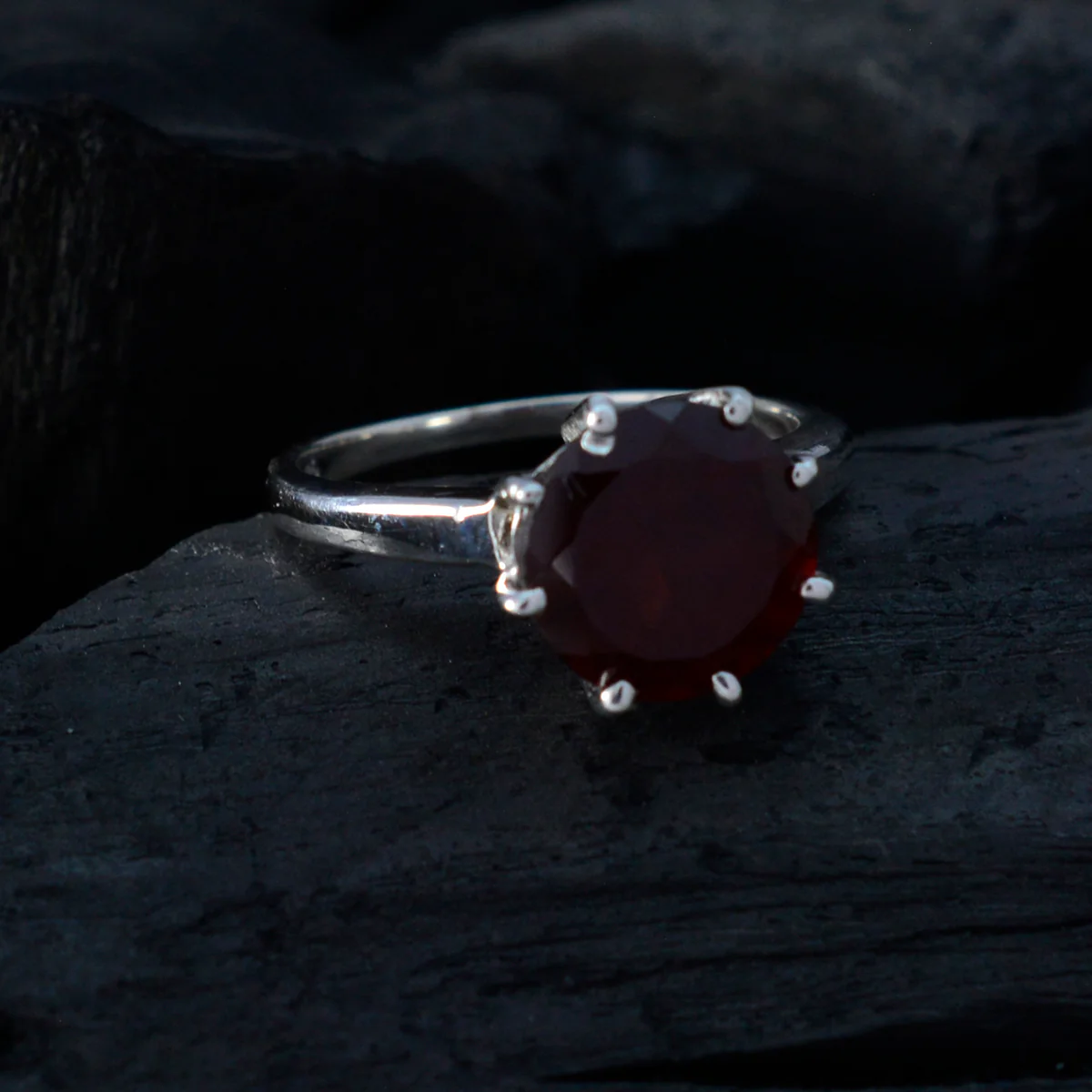 Garnet Solitaire Korean Sterling Silver Red Gems Whisper-thin Glamorous Ring Jewellery - Image 5