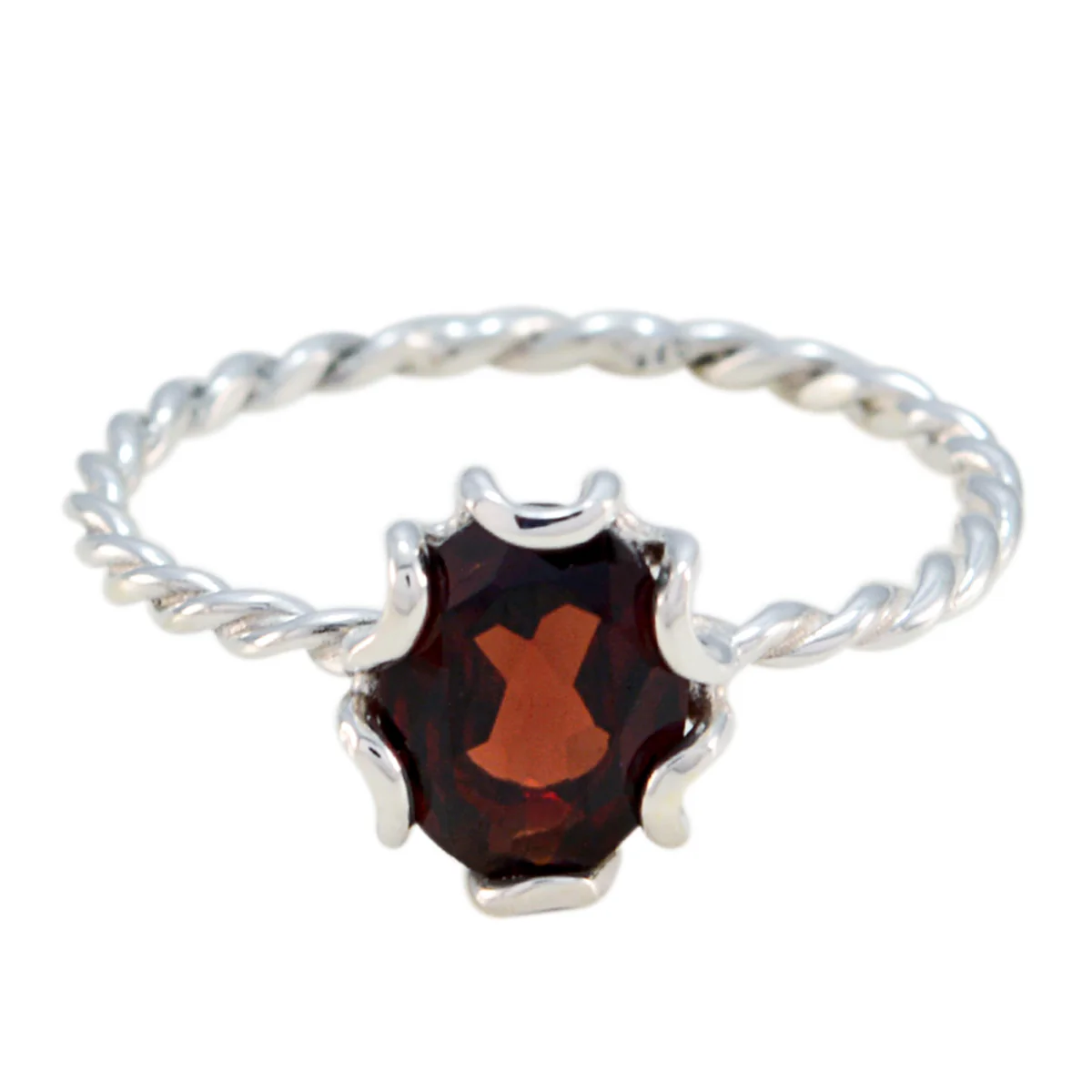 Garnet Solitaire Korean Sterling Silver Red Gemstone Elegant Twist Ring Jewellery