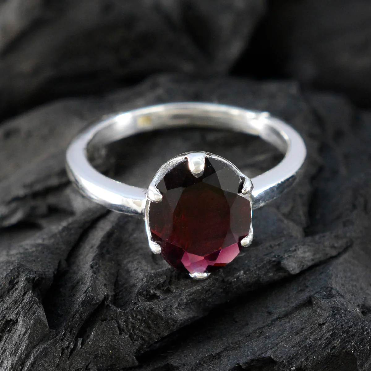 Garnet Solitaire Korean Sterling Silver Red Gemstones Delicate Sophisticated Ring Jewellery - Image 4