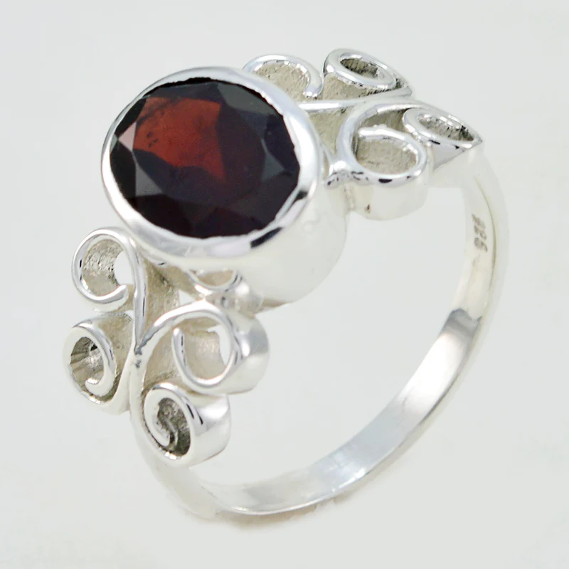 Garnet Solitaire Moroccan 925 Silver Red Gems Slim Boho Ring Jewellery - Image 2