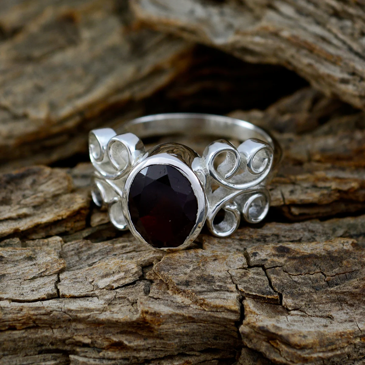Garnet Solitaire Moroccan 925 Silver Red Gems Slim Boho Ring Jewellery - Image 3