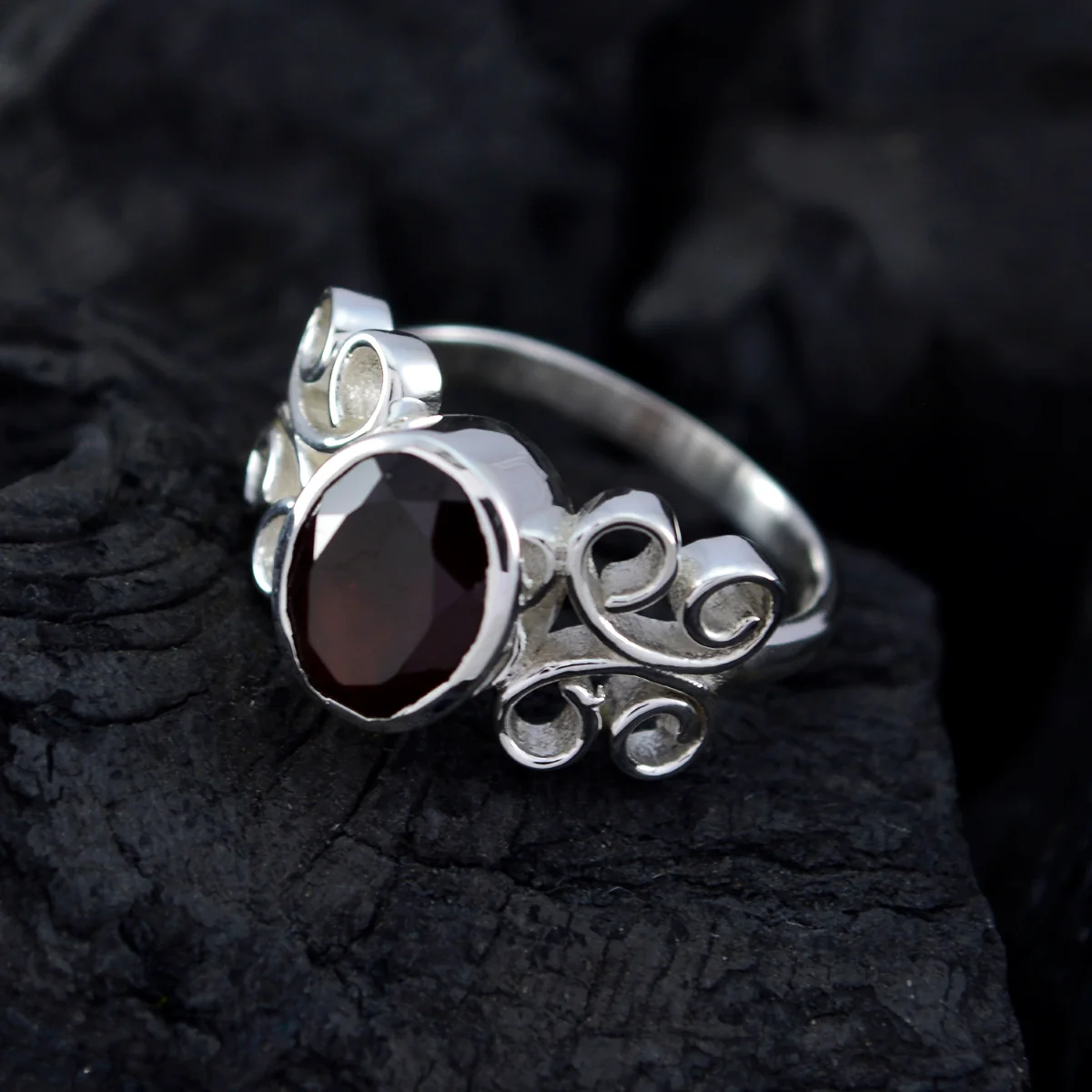 Garnet Solitaire Moroccan 925 Silver Red Gems Slim Boho Ring Jewellery - Image 4