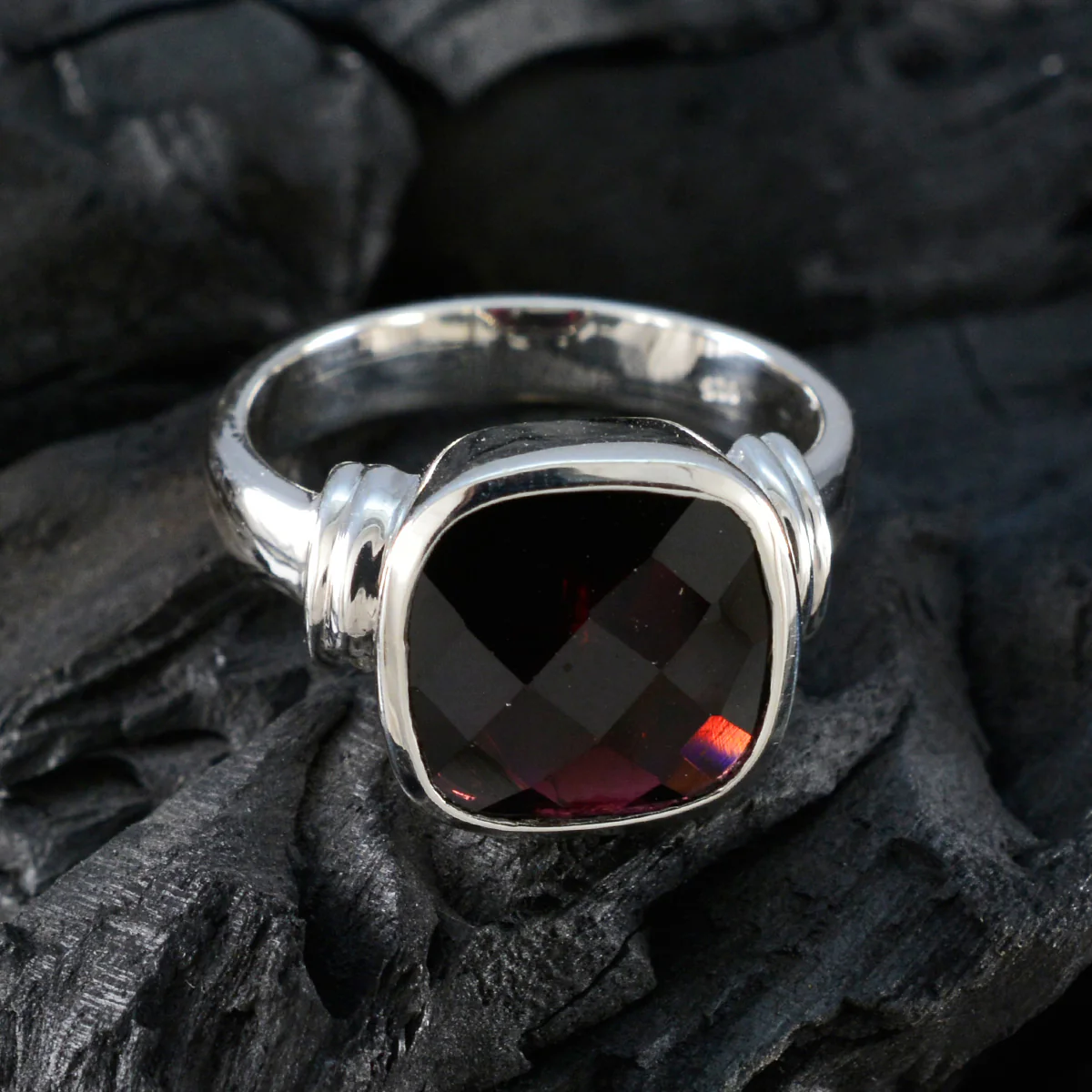 Garnet Solitaire Moroccan 925 Silver Red Gemstones Eye-catching Abstract Ring Jewelry - Image 4