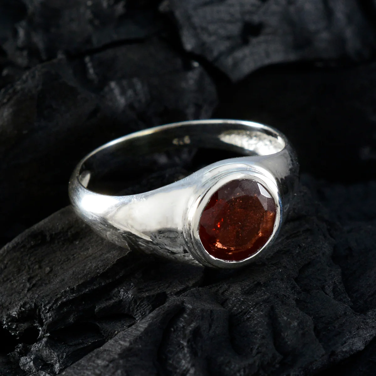 Garnet Solitaire Moroccan Sterling Silver Red Gemstones Slim Abstract Ring Jewelry - Image 4