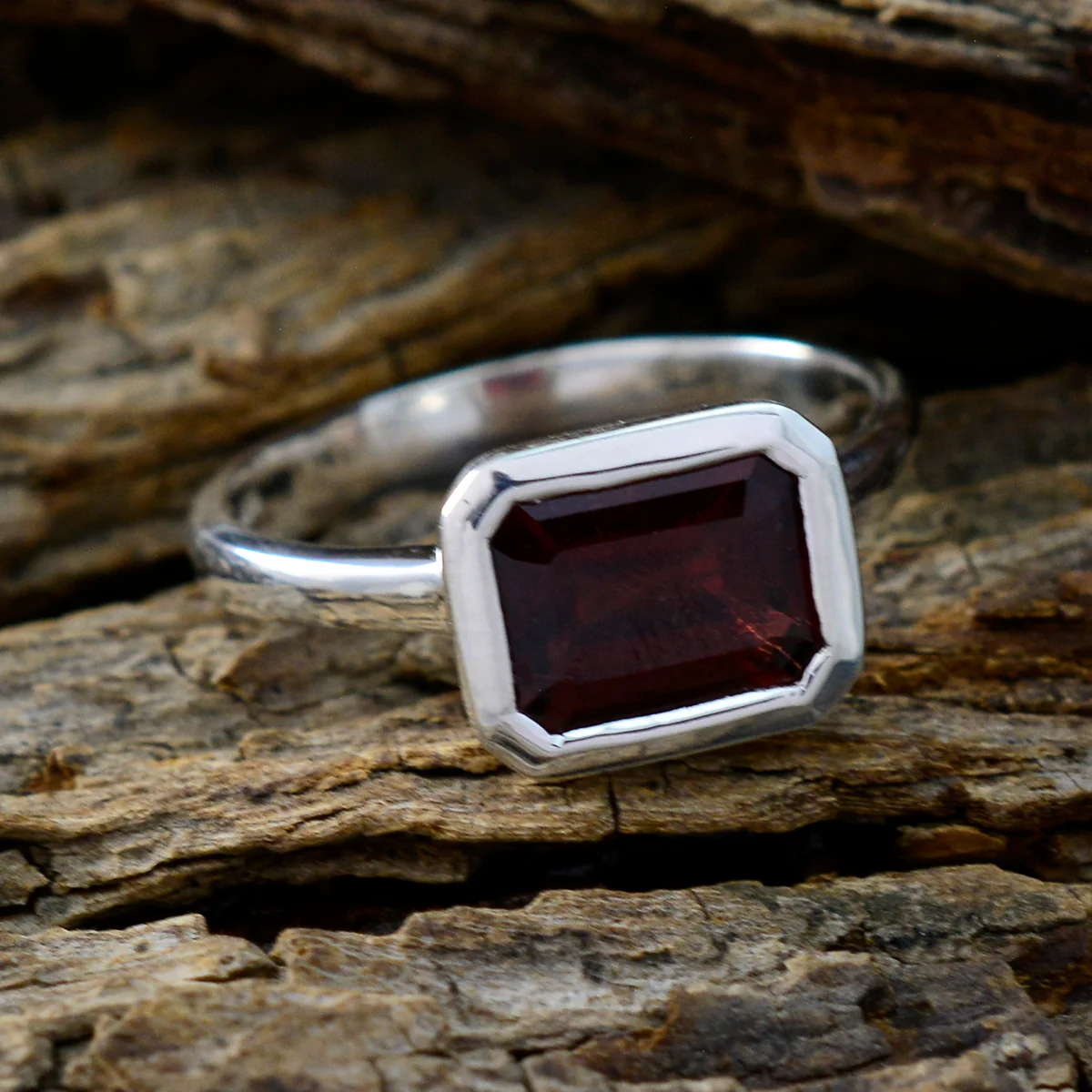 Garnet Solitaire Russian 925 Sterling Silver Red Gems Tiny Modern Ring Jewellery - Image 3