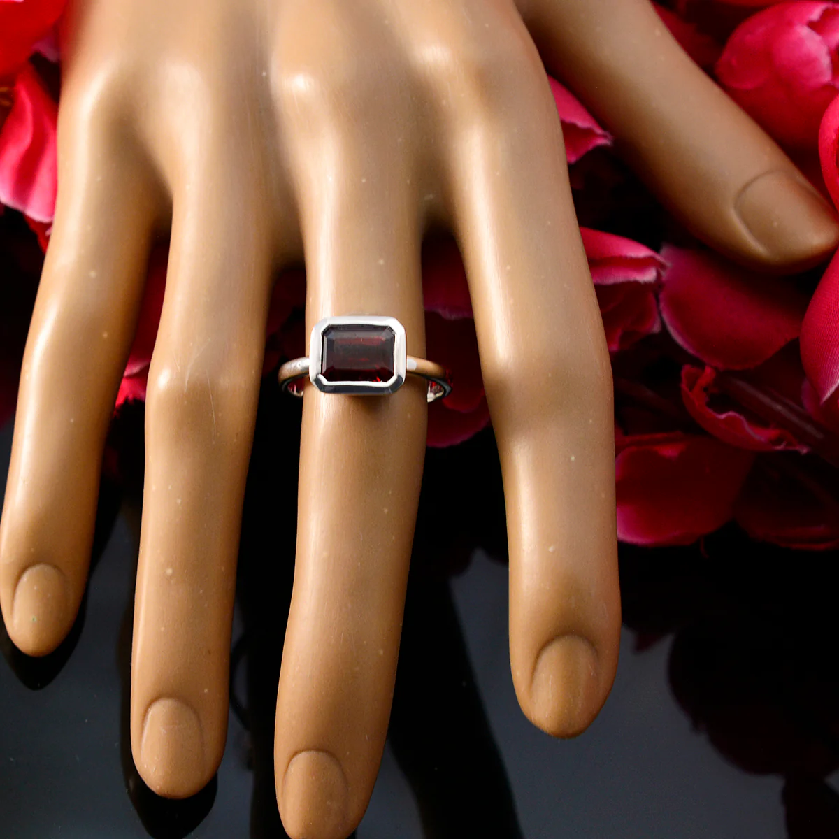 Garnet Solitaire Russian 925 Sterling Silver Red Gems Tiny Modern Ring Jewellery - Image 5