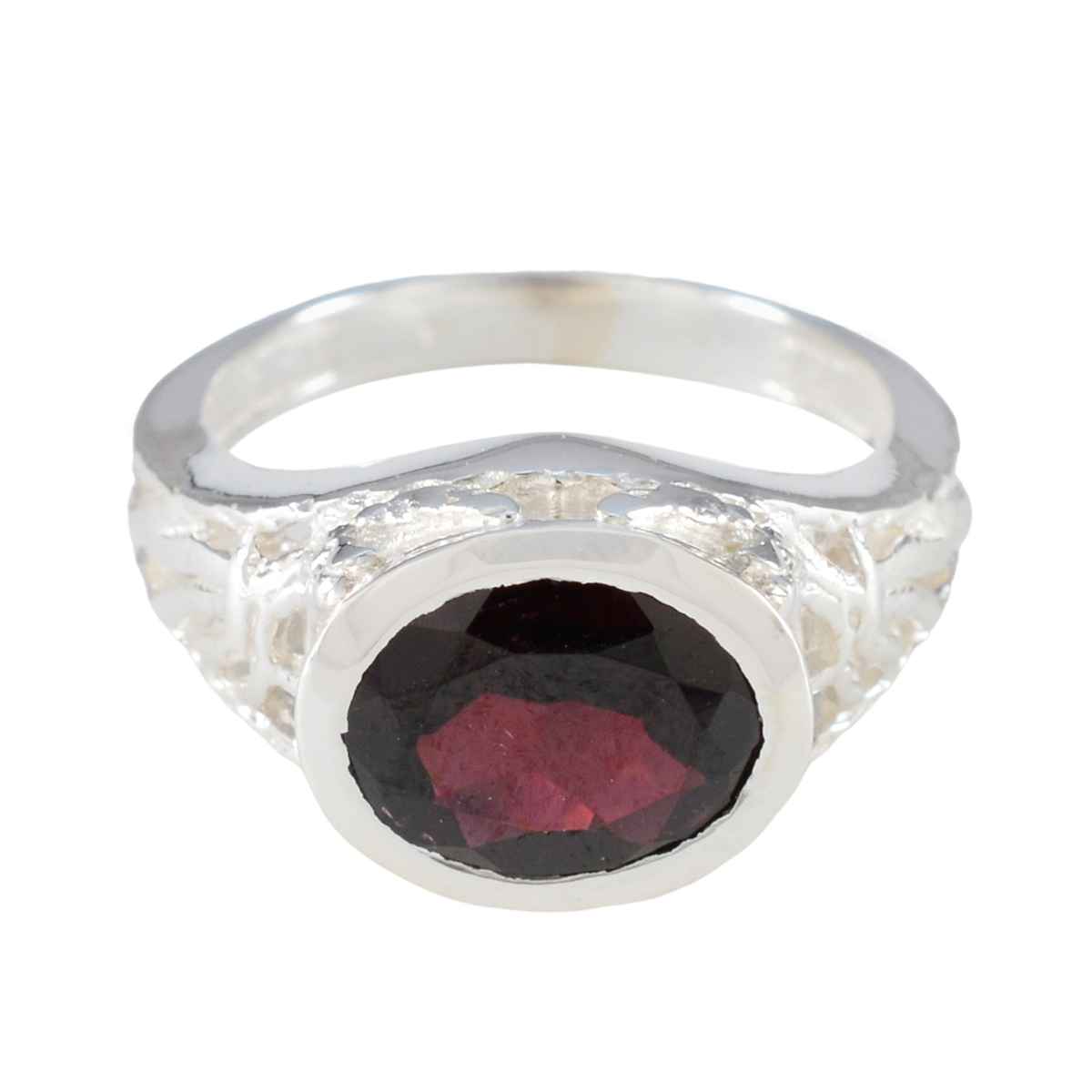Garnet Solitaire Russian Sterling Silver Red Gems Mid-weight Sophisticated Ring Jewelry