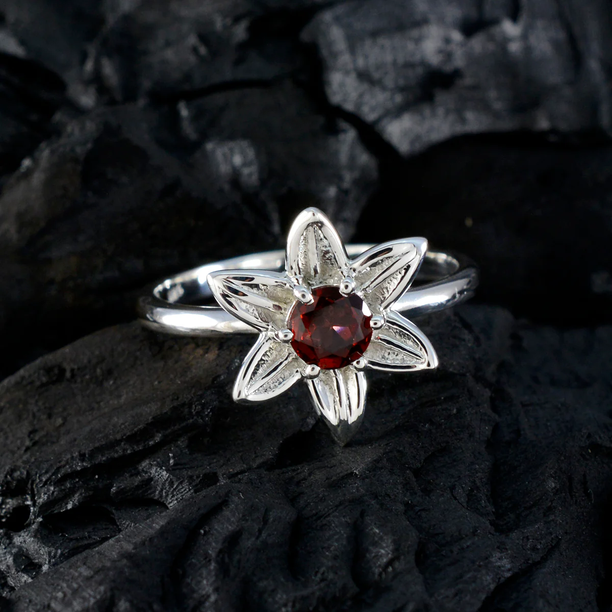 Garnet Solitaire Turkish Sterling Silver Red Gemstone Delicate Abstract Ring Jewellery - Image 4