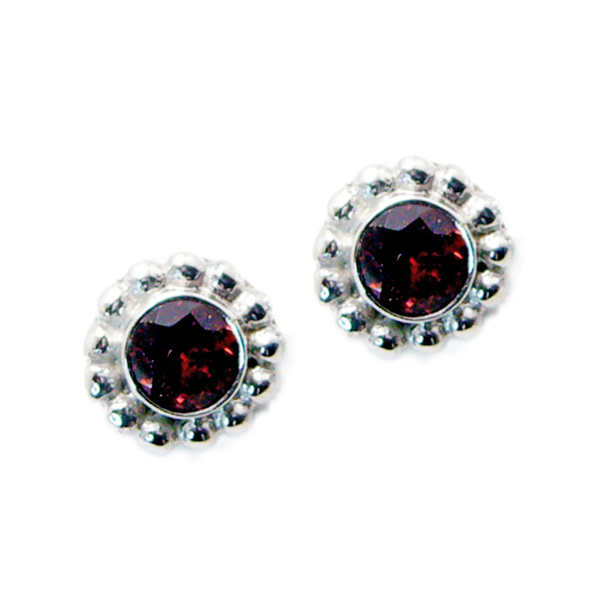 Garnet Spanish Ha-eun Solitaire Stud Red Silver Earring - Image 2