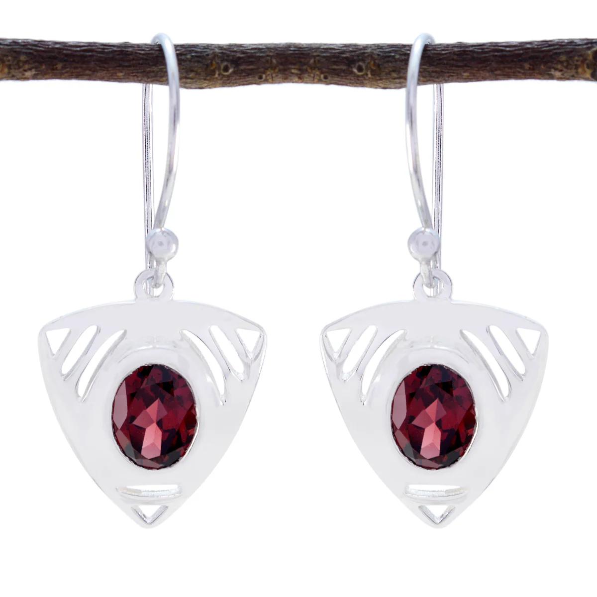 Garnet Spanish Mathilde Solitaire Dangle Red 92.5 Silver Earring