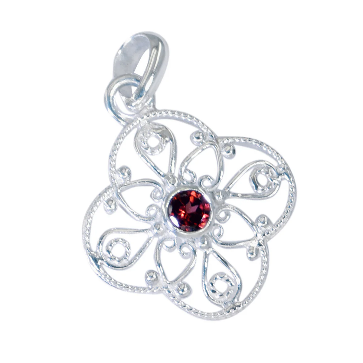 Garnet Tiny French Silver Solitaire Ines Art-Deco Red Pendant Jewelry - Image 2
