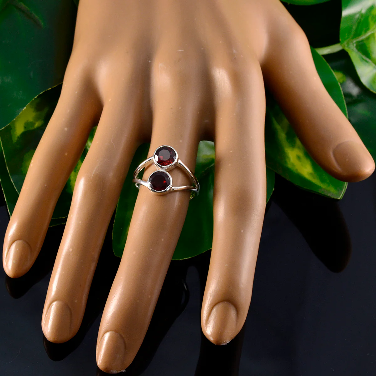 Garnet Toi et Moi American 92.5 Silver Red Gemstones Whisper-thin Glamorous Ring Jewelry - Image 5