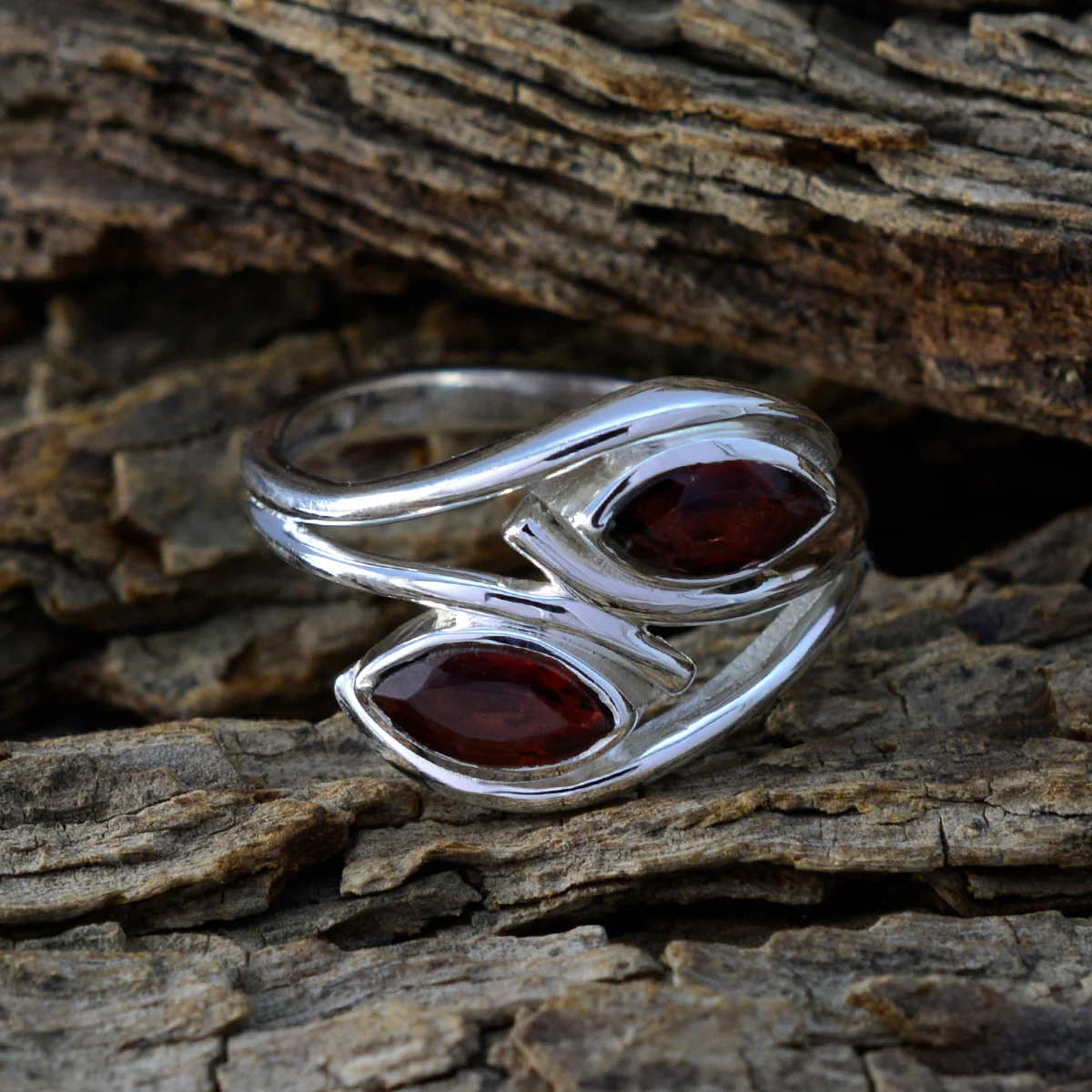 Garnet Toi et Moi Egyptian 925 Silver Red Gemstone Slim Modern Ring Jewelry - Image 3