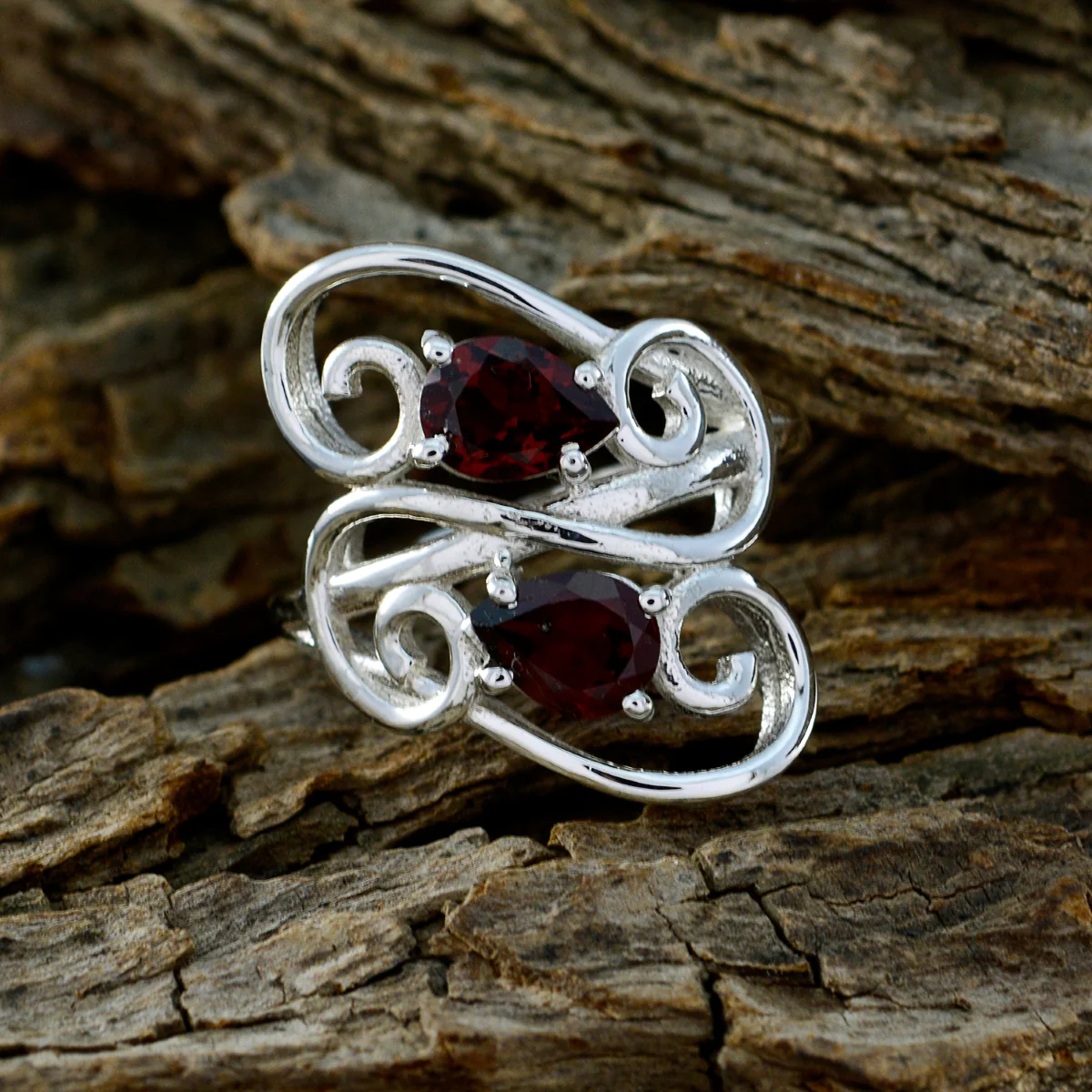 Garnet Toi et Moi Egyptian 925 Sterling Silver Red Gemstone Featherlight Sophisticated Ring Jewellery - Image 4