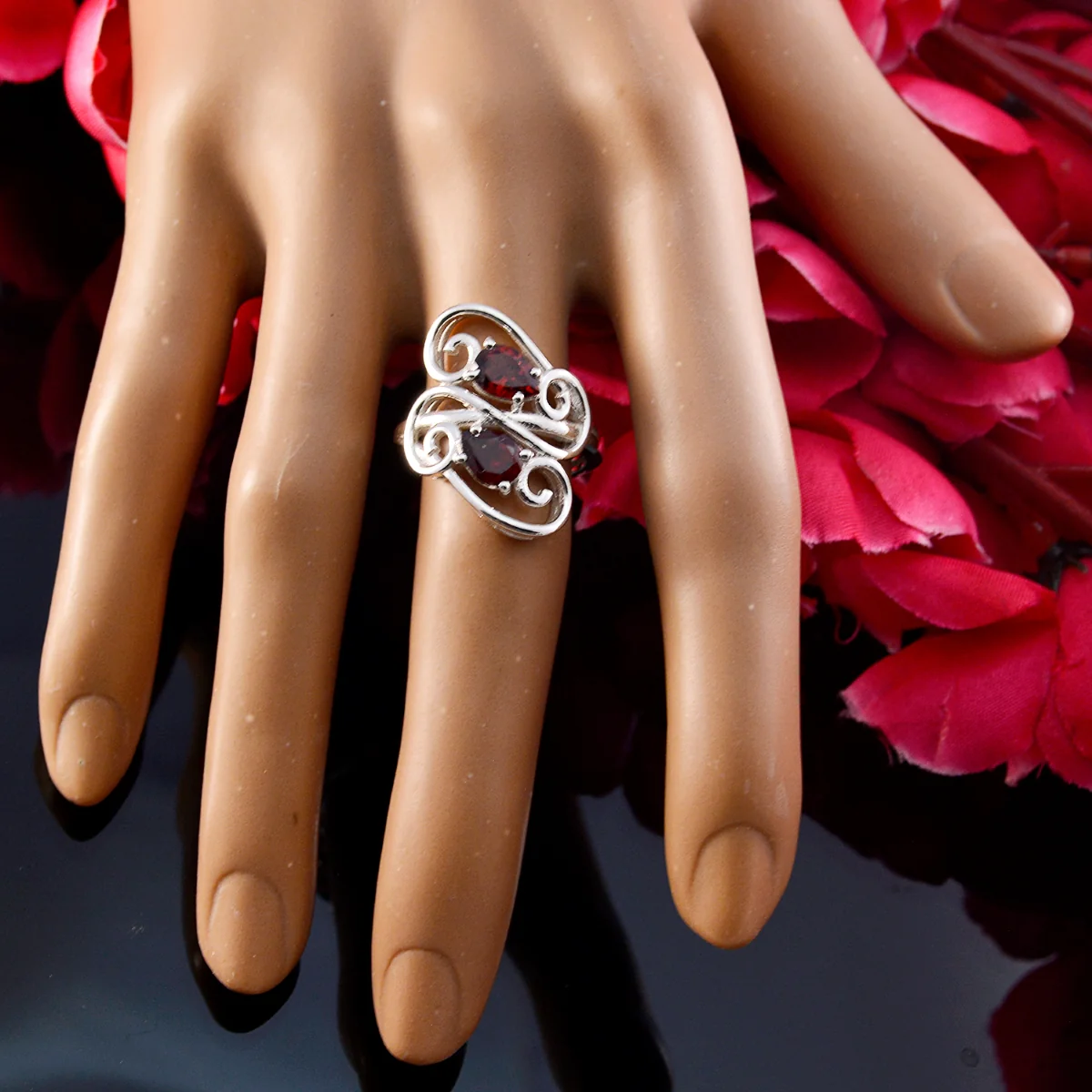 Garnet Toi et Moi Egyptian 925 Sterling Silver Red Gemstone Featherlight Sophisticated Ring Jewellery - Image 6