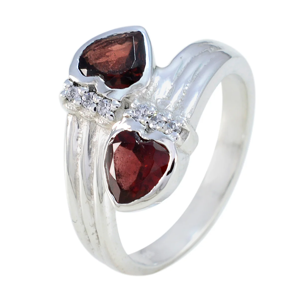Garnet Toi et Moi Egyptian Silver Red Gems Minimal Abstract Ring Jewellery - Image 2