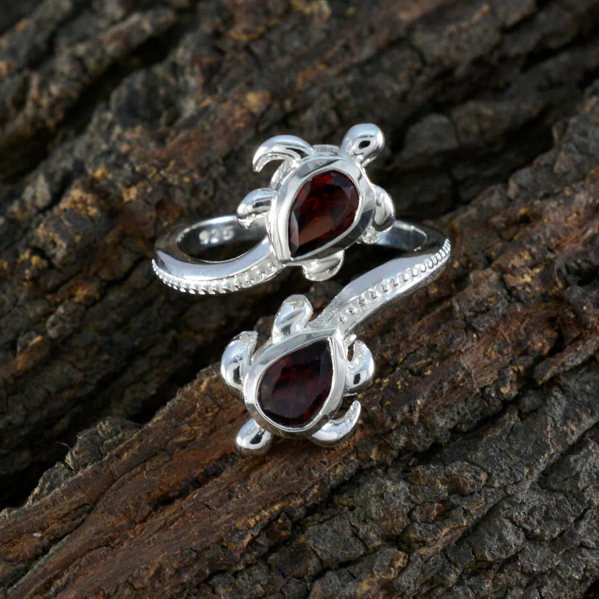 Garnet Toi et Moi Egyptian Sterling Silver Red Gems Minimal Boho Ring Jewellery - Image 3